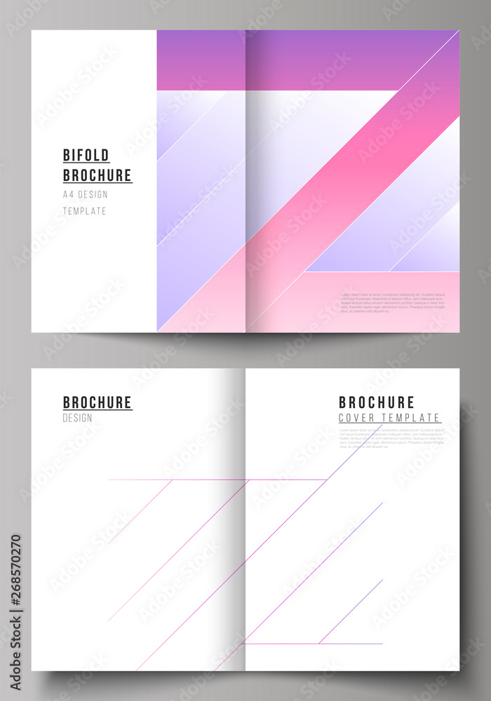 The vector layout of two A4 format modern cover mockups design templates for bifold brochure, magazine, flyer, booklet, annual report. Creative modern cover concept, colorful background. The vector layout of two A4 format modern cover mockups design templates for bifold brochure, magazine, flyer, booklet, annual report. Creative modern cover concept, colorful background.