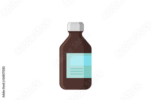 Medical brown bottle glass with label isolated on white background. Vector packaging template mockup flat style icon