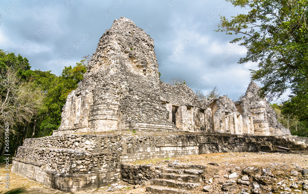 Ruins of a Mayan pyramid at Chicanna in Mexico