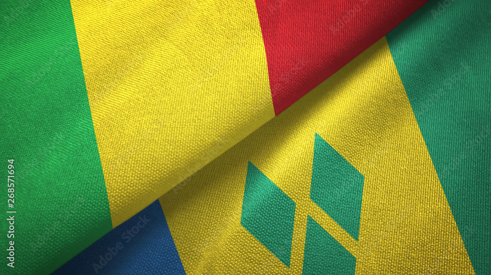 Mali and Saint Vincent and the Grenadines two flags textile cloth Mali and Saint Vincent and the Grenadines two flags textile cloth