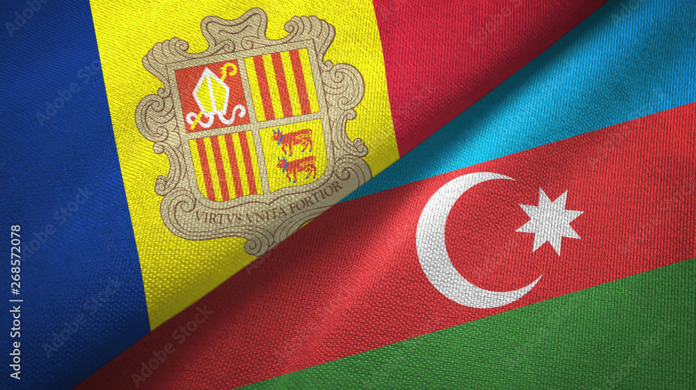 Andorra and Azerbaijan two flags textile cloth, fabric texture Andorra and Azerbaijan two flags textile cloth, fabric texture