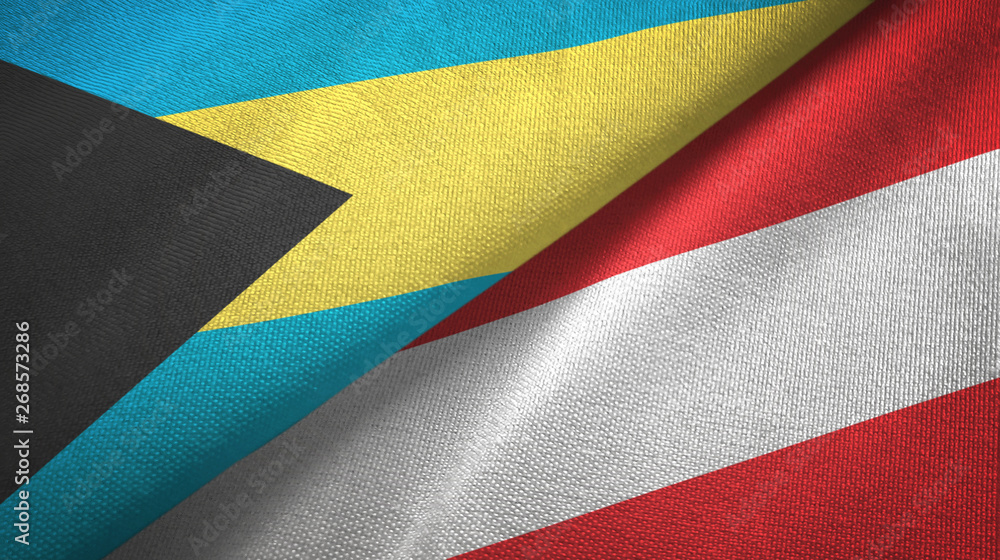 Bahamas and Austria two flags textile cloth, fabric texture Bahamas and Austria two flags textile cloth, fabric texture