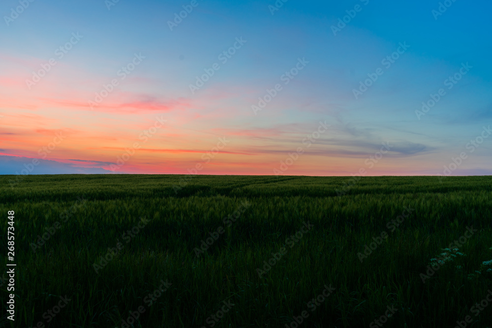 colorful sunset over the fields