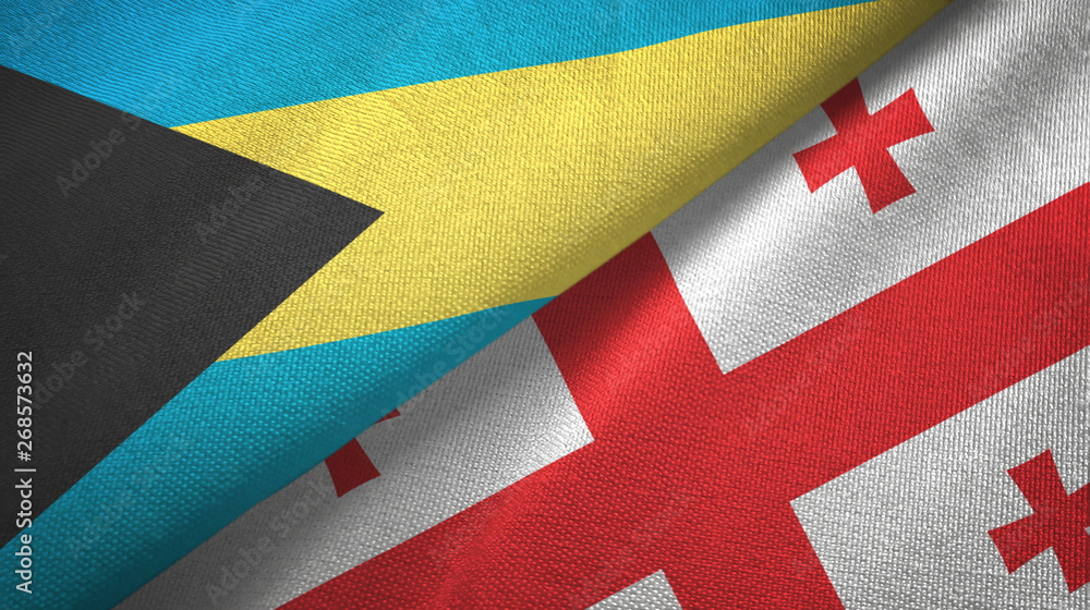 Bahamas and Georgia two flags textile cloth, fabric texture Bahamas and Georgia two flags textile cloth, fabric texture