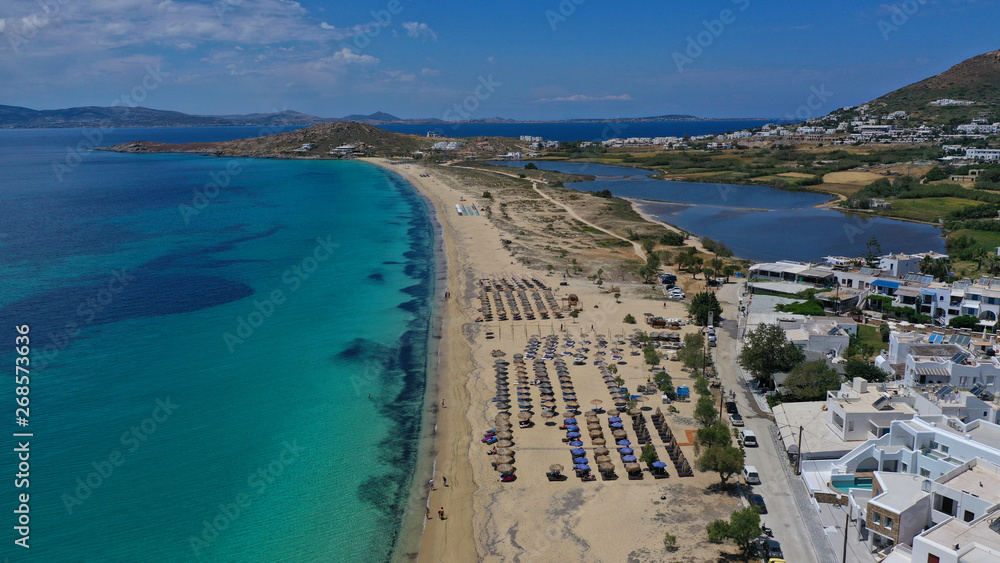defaultAerial drone photo of breathtaking turquoise sandy beach of Agios Prokopis, Naxos island, Cyclades, Greece