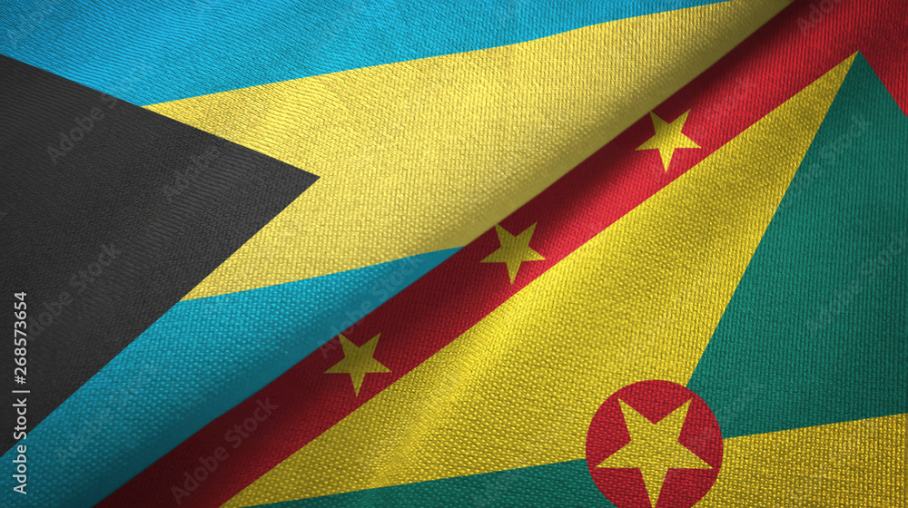 Obraz premium Bahamas and Grenada two flags textile cloth, fabric texture