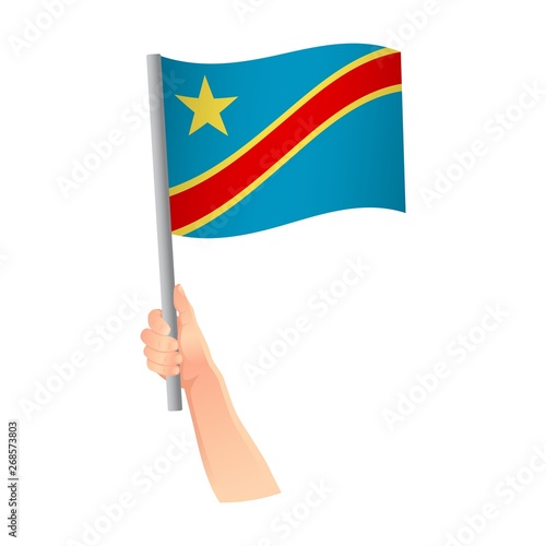Democratic Republic of the Congo flag in hand icon © Visual Content