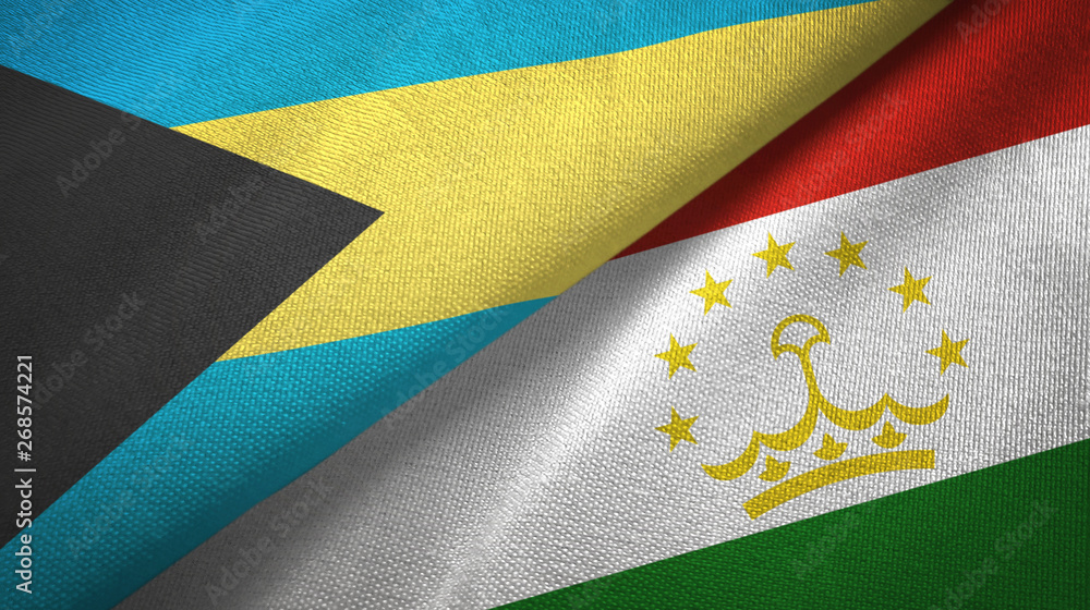 Bahamas and Tajikistan two flags textile cloth, fabric texture Bahamas and Tajikistan two flags textile cloth, fabric texture