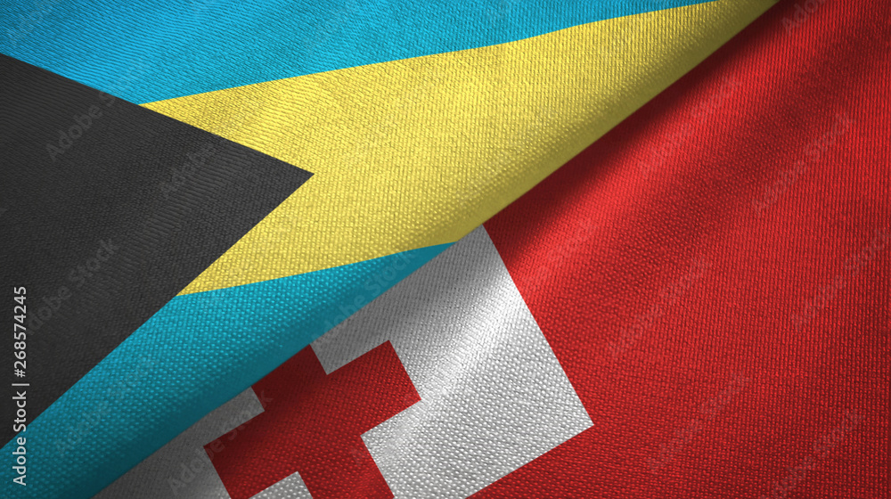 Bahamas and Tonga two flags textile cloth, fabric texture Bahamas and Tonga two flags textile cloth, fabric texture