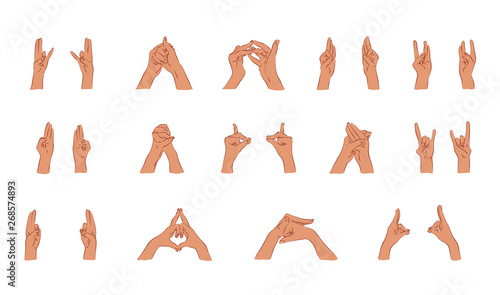 vector mudras hands color isolated line fingers photo