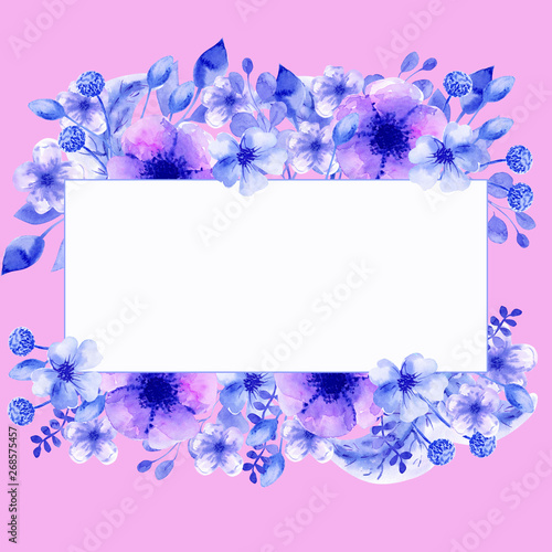 Watercolor flowers around the frame.