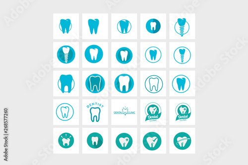 Set of tooth vector icons for dental clinics. A large set of logos for dentistry. - vector