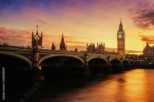 Cityscape of Big Ben and Westminster Bridge with river Thames London England UK