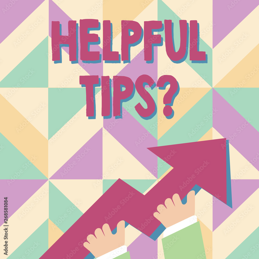 Handwriting text Helpful Tips Question. Conceptual photo secret information or advice given to be helpful knowledge photo of Hand Holding Colorful Huge 3D Arrow Pointing and Going Up Handwriting text Helpful Tips Question. Conceptual photo secret information or advice given to be helpful knowledge photo of Hand Holding Colorful Huge 3D Arrow Pointing and Going Up