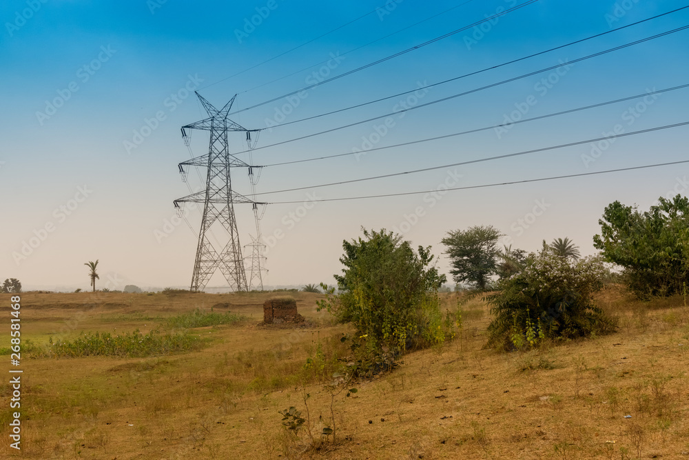 High voltage power lines, Purulia, West Bengal, India