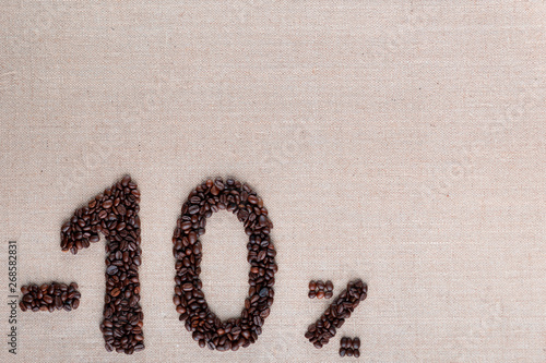 10% discount from coffee beans, aligned bottom left