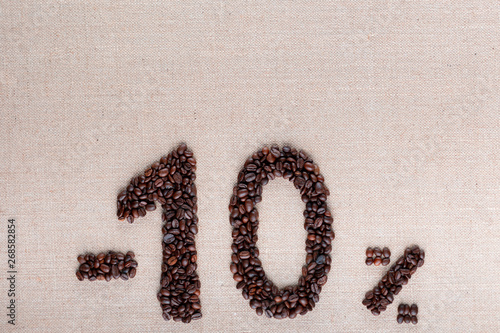 10% discount from coffee beans, aligned bottom center