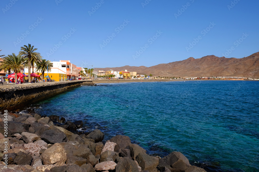 GRAN TARAJAL FUERTEVENTURA 10 FEBRUARY 2019 - Beach and village Gran Tarajal on Fuerteventura, Spain.