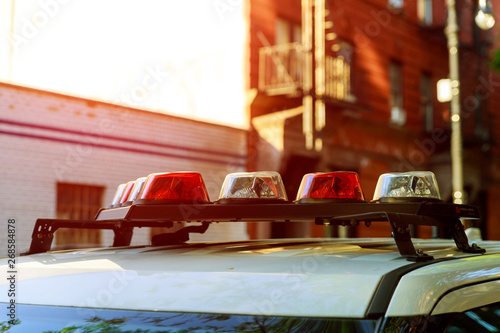 The roof mounted light bar of emergency police car