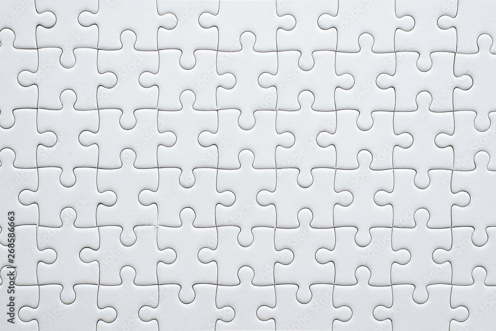 Puzzle pieces grid,Jigsaw puzzle white colour,Success mosaic solution  template,Horizontal on white background copy space for text,Top view Stock  Photo | Adobe Stock