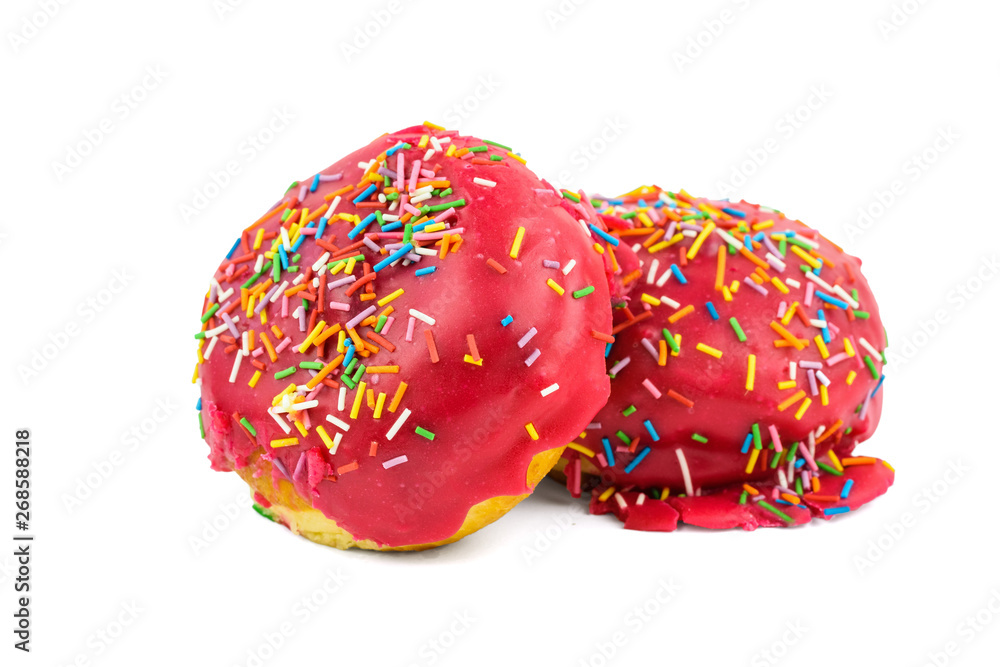 Two lying on each other donuts isolated on a white background. Two lying on each other donuts isolated on a white background.
