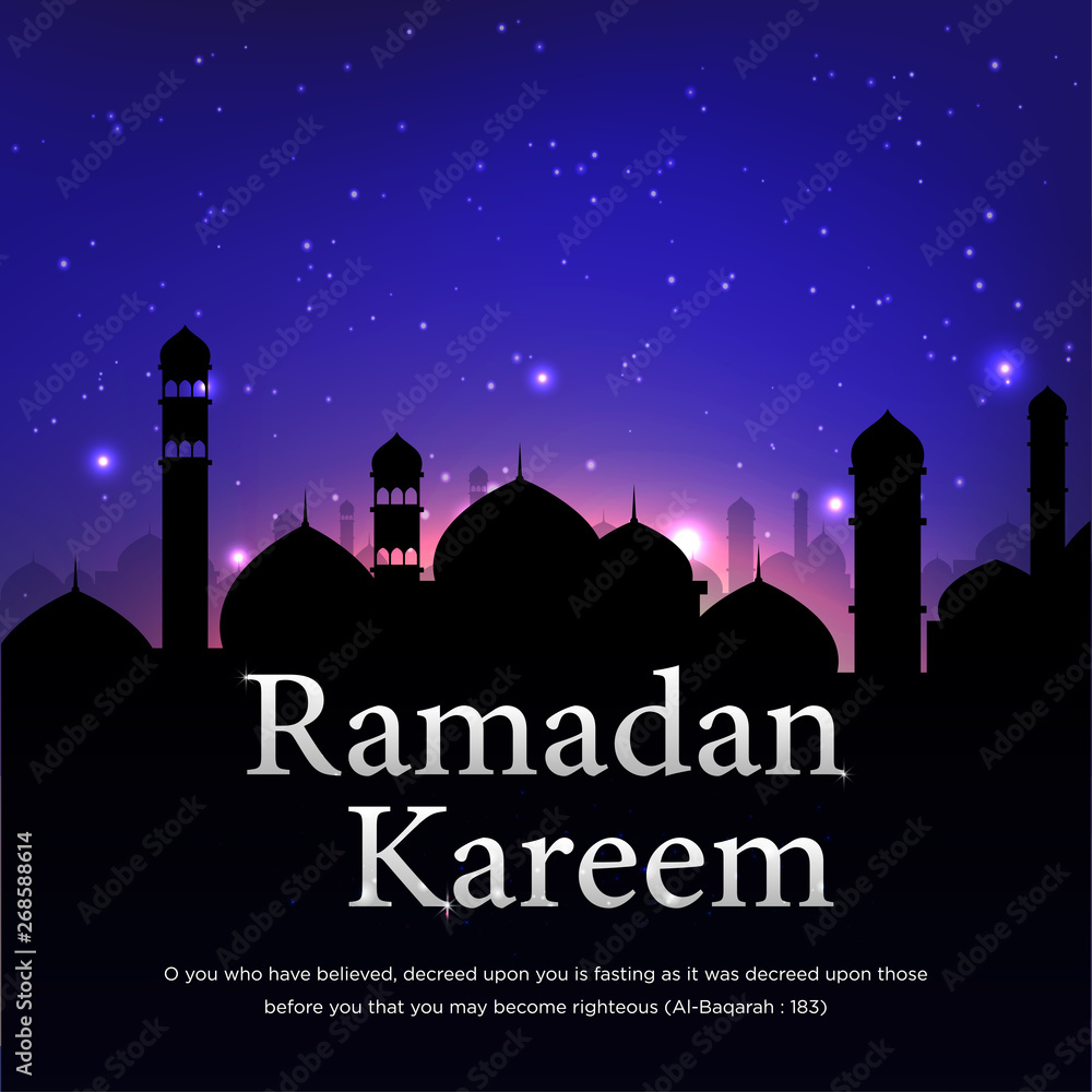 ramadan kareem elegance background design with arabian night style and mosque dome silhouette with super moon design vector eps 10