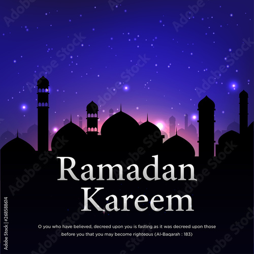 ramadan kareem elegance background design with arabian night style and mosque dome silhouette with super moon design vector eps 10