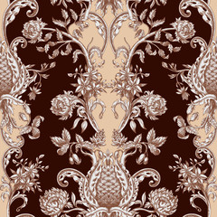 Papier peint photo Style vintage patrons Fleurs baroques vintage style ornemental  © Yumeee