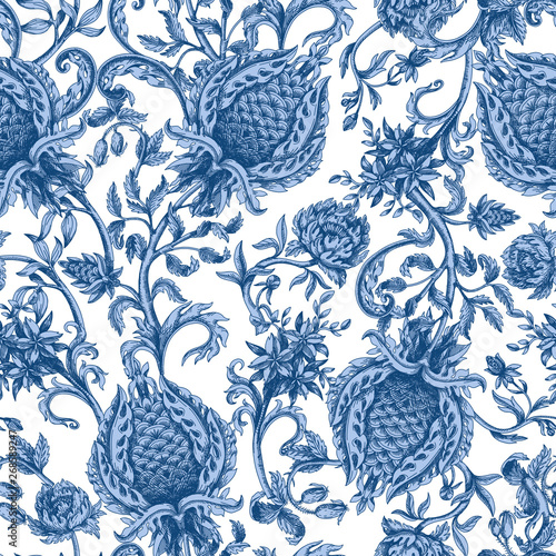 Seamless pattern with vintage baroque flowers. Vector.