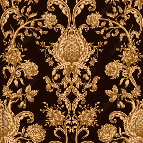 Seamless pattern with vintage baroque flowers. Vector.