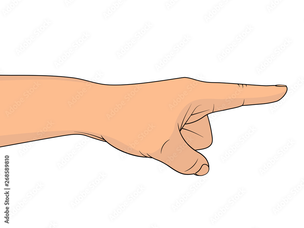 Hand with a pointing finger isolated on white background. Vector illustration Hand with a pointing finger isolated on white background. Vector illustration