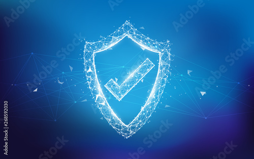 Protection shield and network protection concept from lines, triangles and particle style design. Illustration vector
