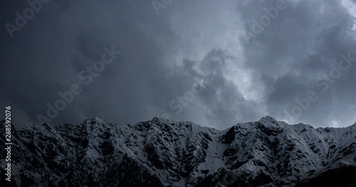 Snowy Mountain Peaks, Large High Altitude Mountains With Blue Sky Background Close Up Mountains, Snow Capped Peak