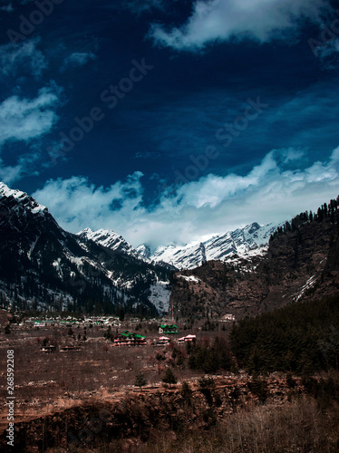 Amazing mountain landscape with colorful vivid cloudy sky, natural outdoor travel background. Beauty world