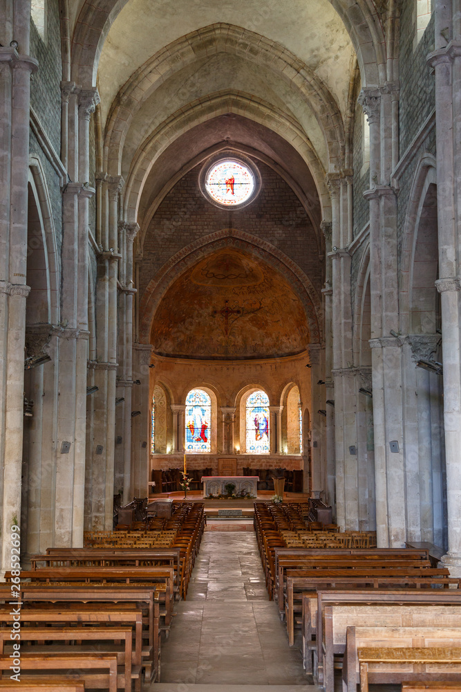 AVALLON / FRANCE - JULY 2015: Interior of Romanesque church in Avallon, France