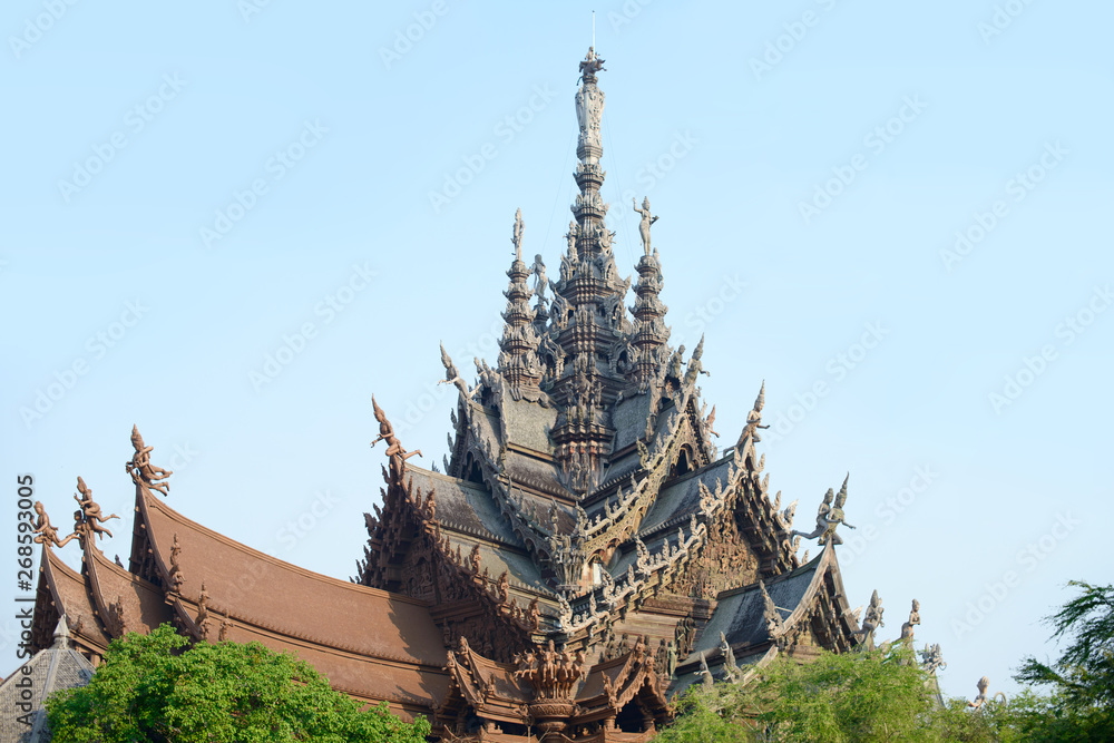 The Sanctuary of Truth made of wood in Pattaya, Chonburi, Thailand. Travel destinations for tourist.