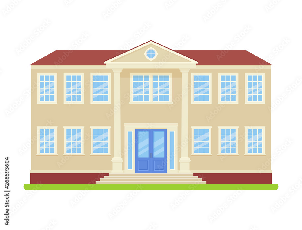 University building. Vector. College front view. Facade of education  building. High school icon isolated on white background. Cartoon flat  illustration. Street architecture. Stock Vector | Adobe Stock