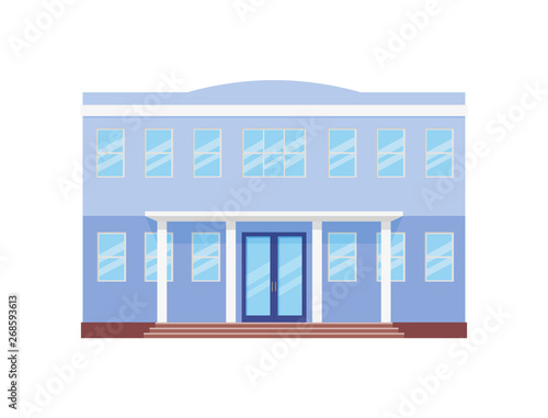 Fototapeta Naklejka Na Ścianę i Meble -  College building. Vector. High school front view. Facade of education building. University icon isolated on white background. Cartoon flat illustration. Street architecture.