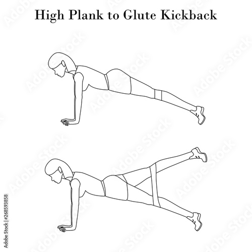 High plank to glute kickback exercise outline