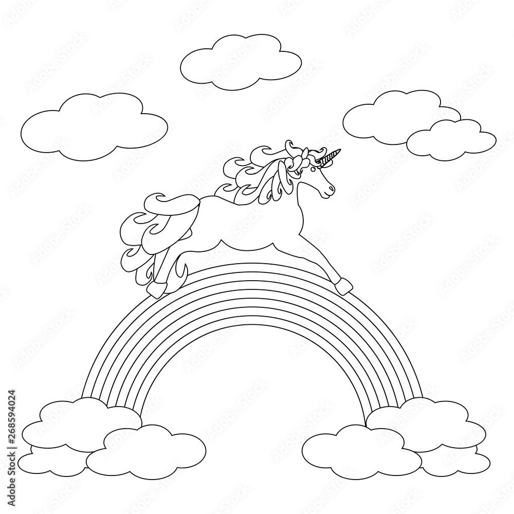 Fototapeta premium Unicorn on rainbow outline