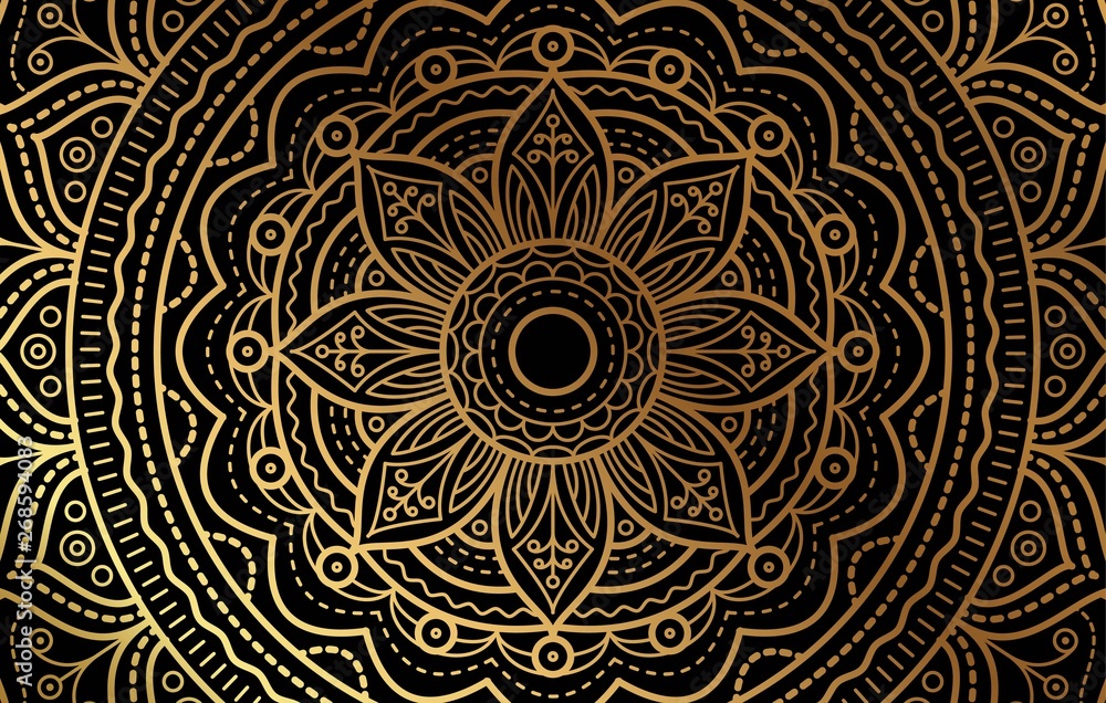 Elegant background with gold luxury floral pattern texture and traditional arabian mandala concept, use for islamic ramadan banner design, business card greeting card, and poster design vector eps10