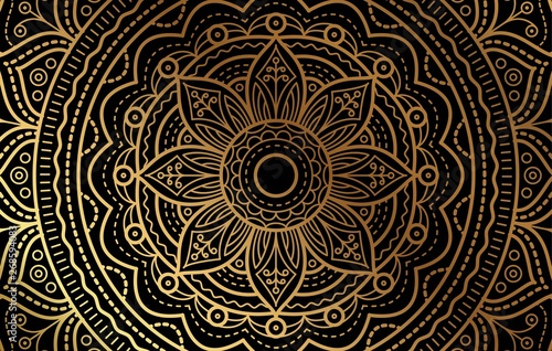 Elegant background with gold luxury floral pattern texture and traditional arabian mandala concept, use for islamic ramadan banner design, business card greeting card, and poster design vector eps10