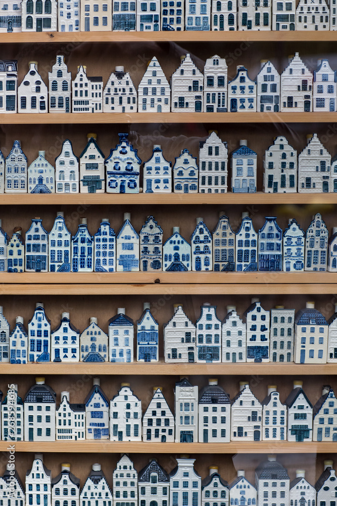 Traditional souvenirs from Amsterdam rows of Delftware porcelain Dutch ...