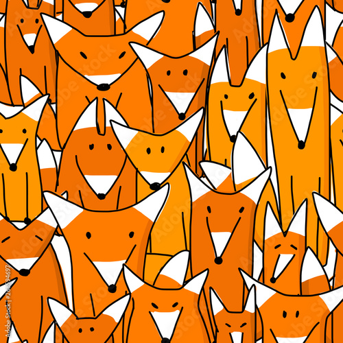 Foxes big family, seamless pattern for your design