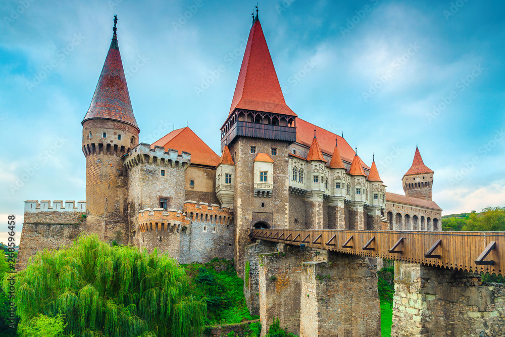 Wonderful famous historic Corvin castle in Hunedoara, Transylvania, Romania, Europe