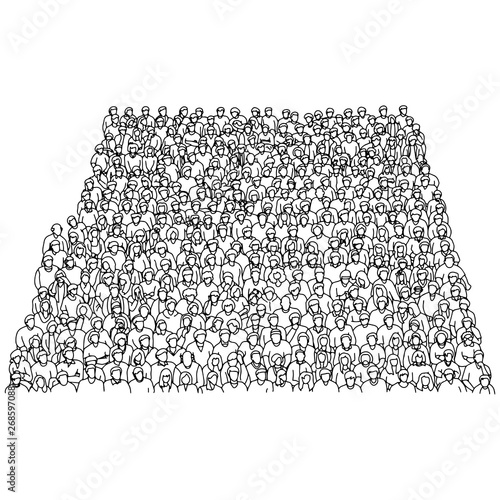 crowd of people on stadium vector illustration sketch doodle hand drawn with black lines isolated on white background