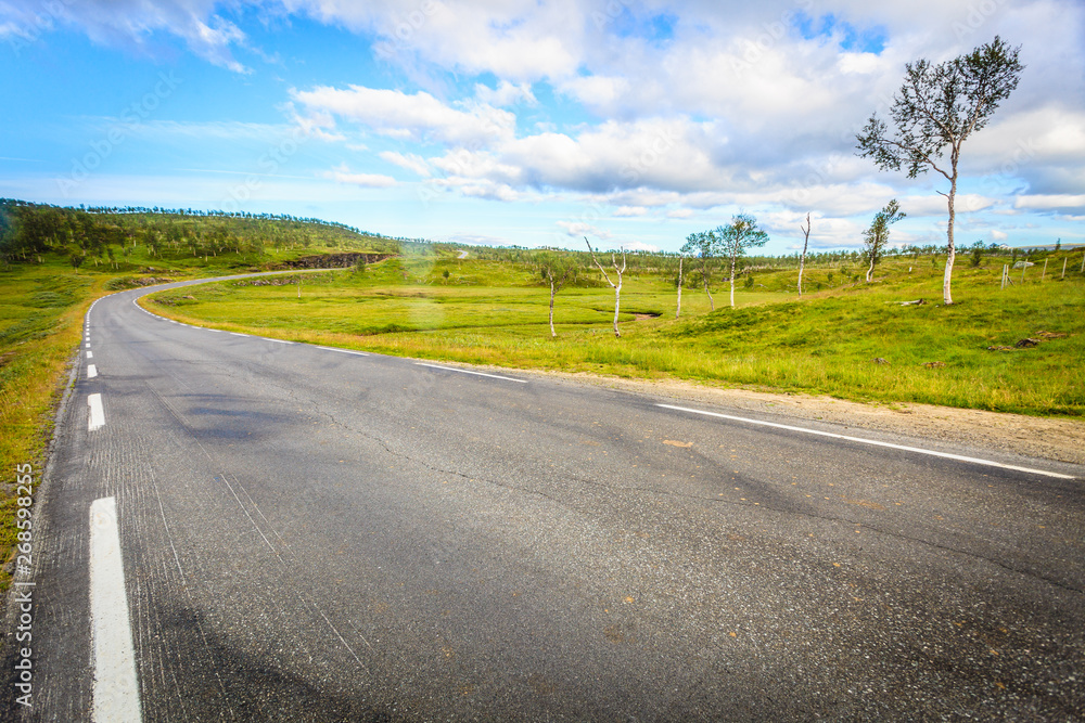 Road landscape in norwegian hill mountains