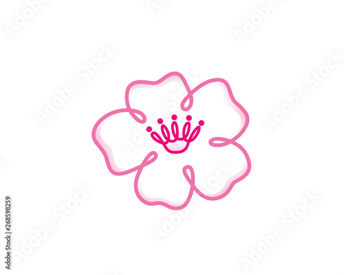 Modern Pink Cherry Blossom Crown Logo Illustration In Isolated White Background
