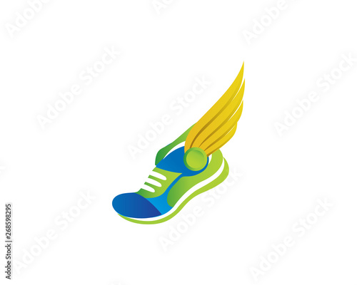 Modern Running Shoes With Wing Logo Illustration In Isolated White Background