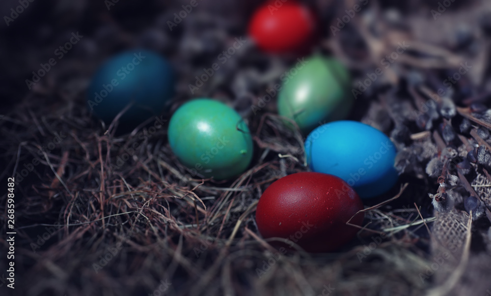 Easter painted eggs on burlap Easter painted eggs on burlap